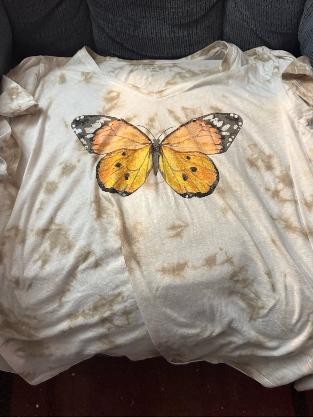 Lane Bryant Cream Tee with Orange Butterfly Print 26/28